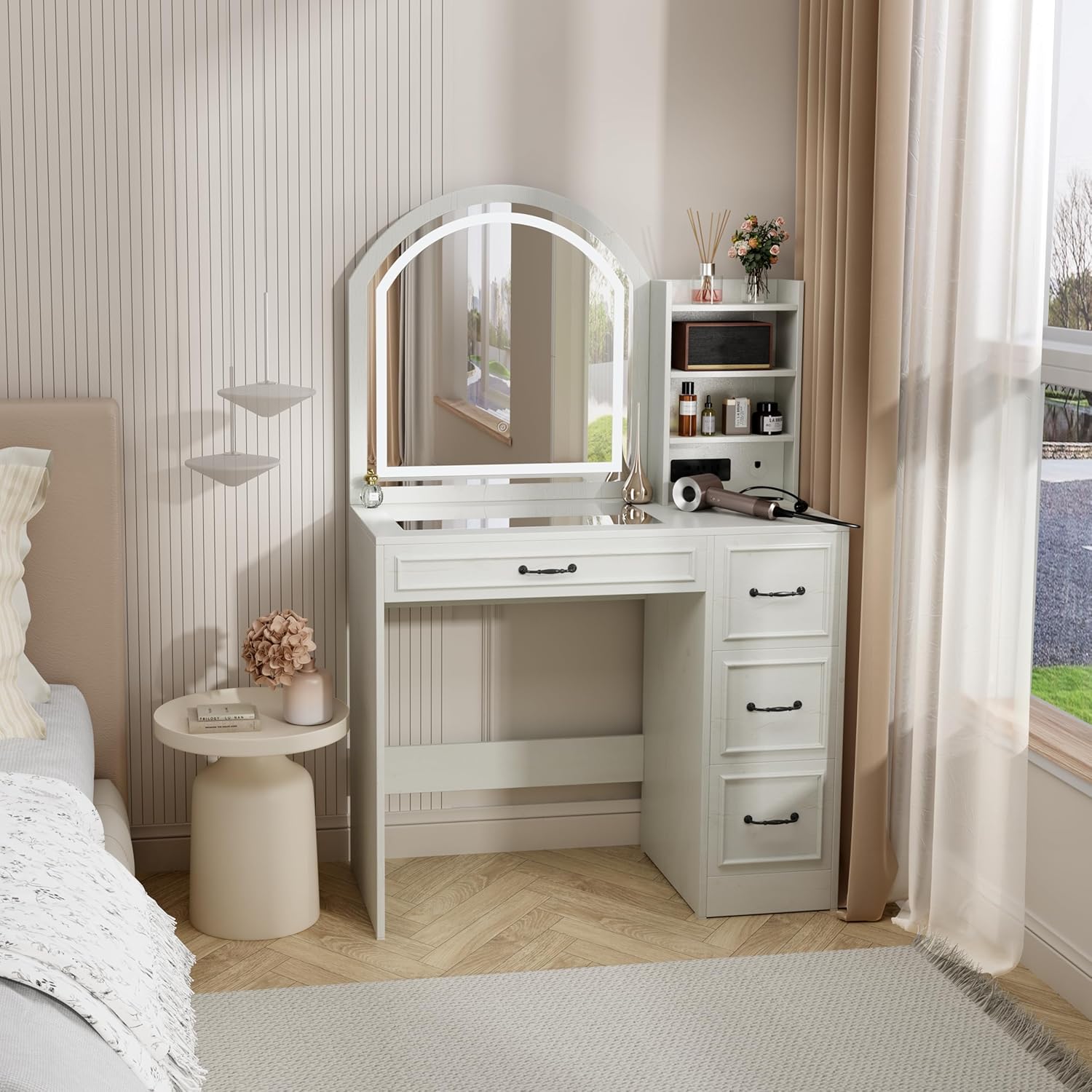 Home Outlet Bathroom Vanity - Nowoczesna toaletka z podświetlanym lustrem, szklanym