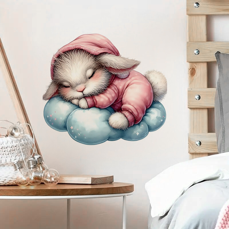 Home Bathroom Wall Tiles - Naklejka Cute Sleepy Bunny, wodoodporna naklejka