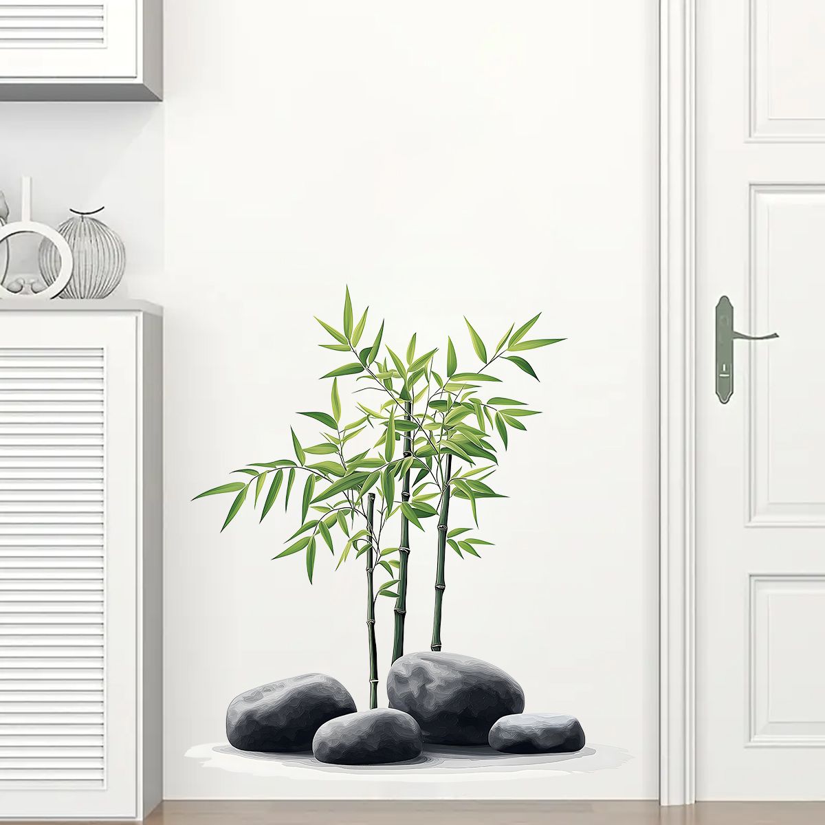 Home Bathroom Wall Tiles - Naklejka ścienna z bambusowym motywem tuszu,